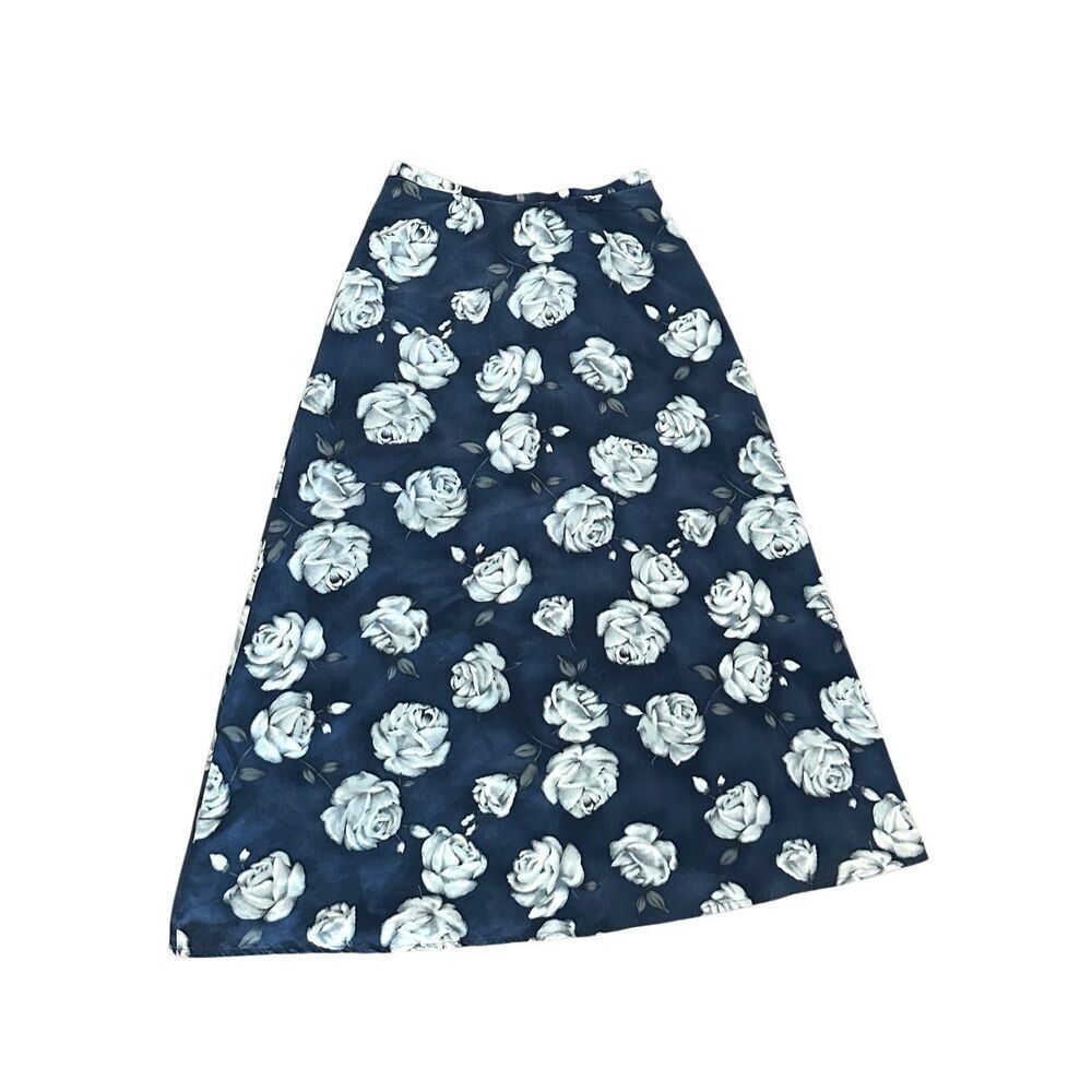 Casual Corner navy gray silk floral skirt 26 4/6 S